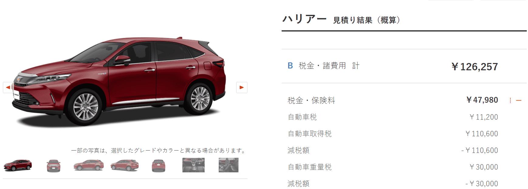 「PREMIUM “Metal and Leather Package”」ハイブリッド車の税額画像