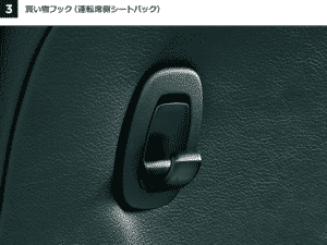 買い物フック（運転席側シートバック）